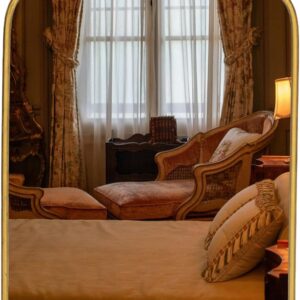 Zlato baročno ogledalo Awhtixbo – polkrožno stensko ogledalo 40×61 cm