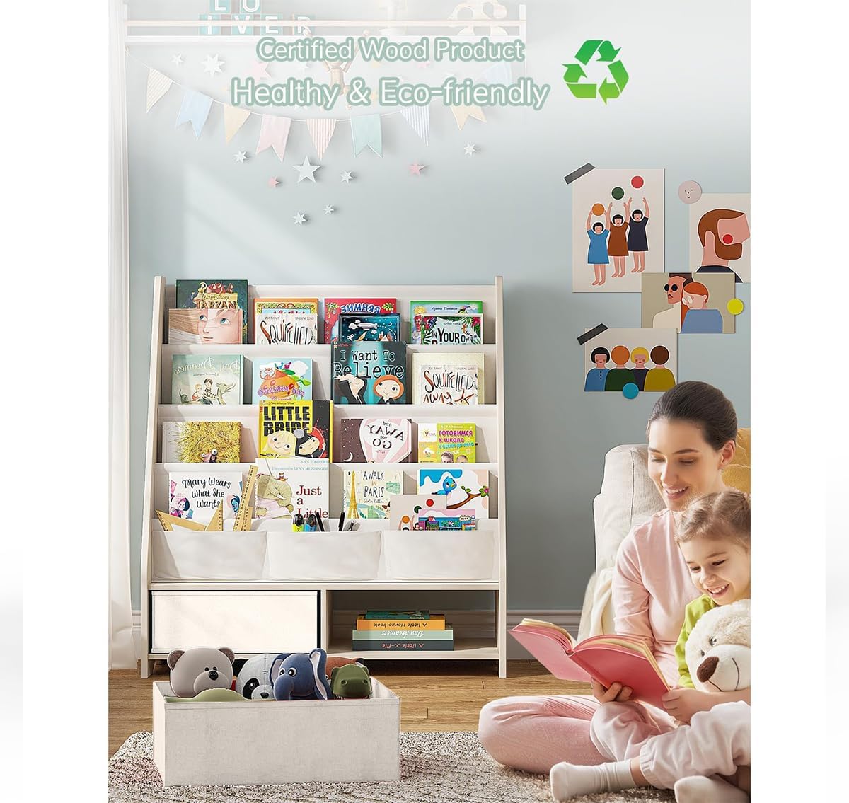 Otroška knjižna polica Montessori iz masivnega lesa – 86 x 70 x 28 cm, naravna - 🏠 DOM & VRT - Odprta Skatla