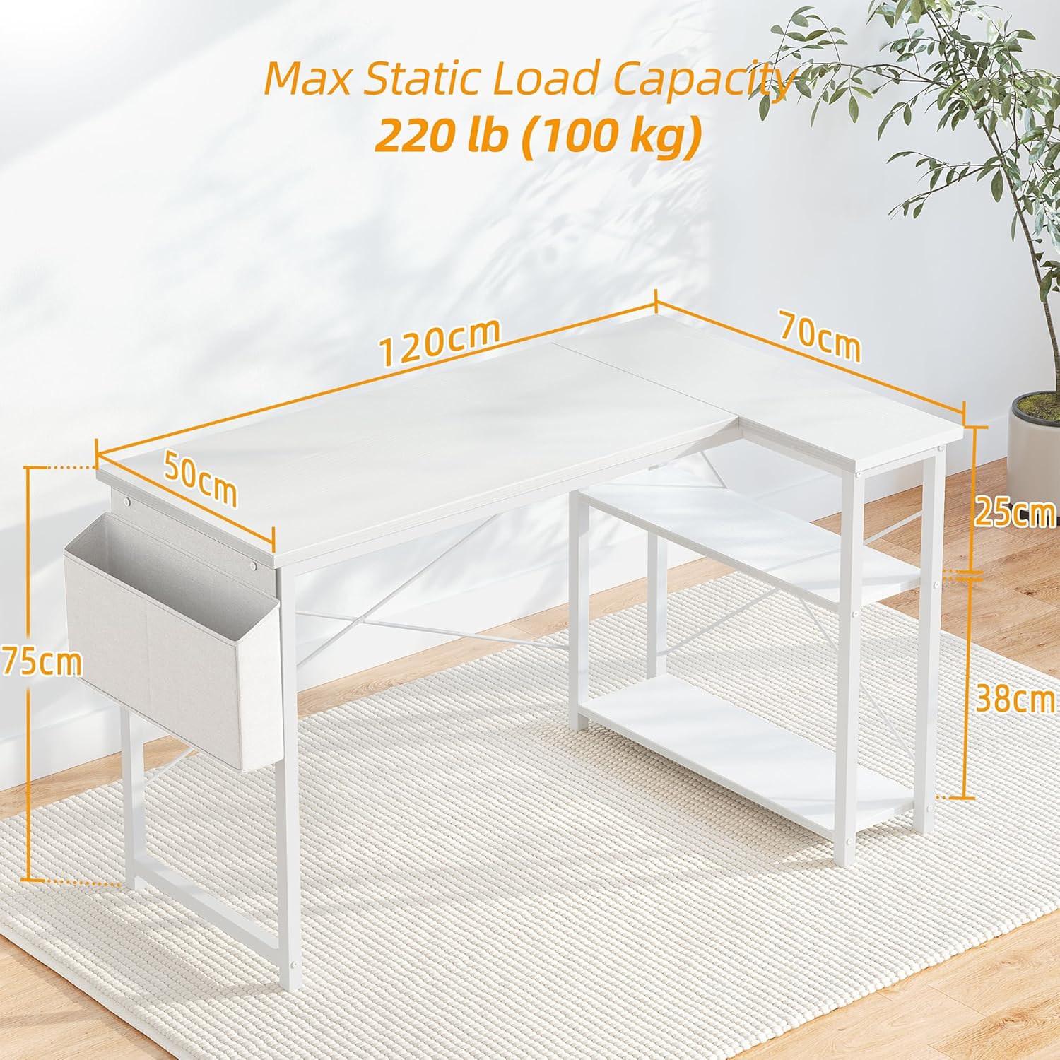 L-oblikovana pisalna miza 120x70cm – bela - 🏠 DOM & VRT - Odprta Skatla