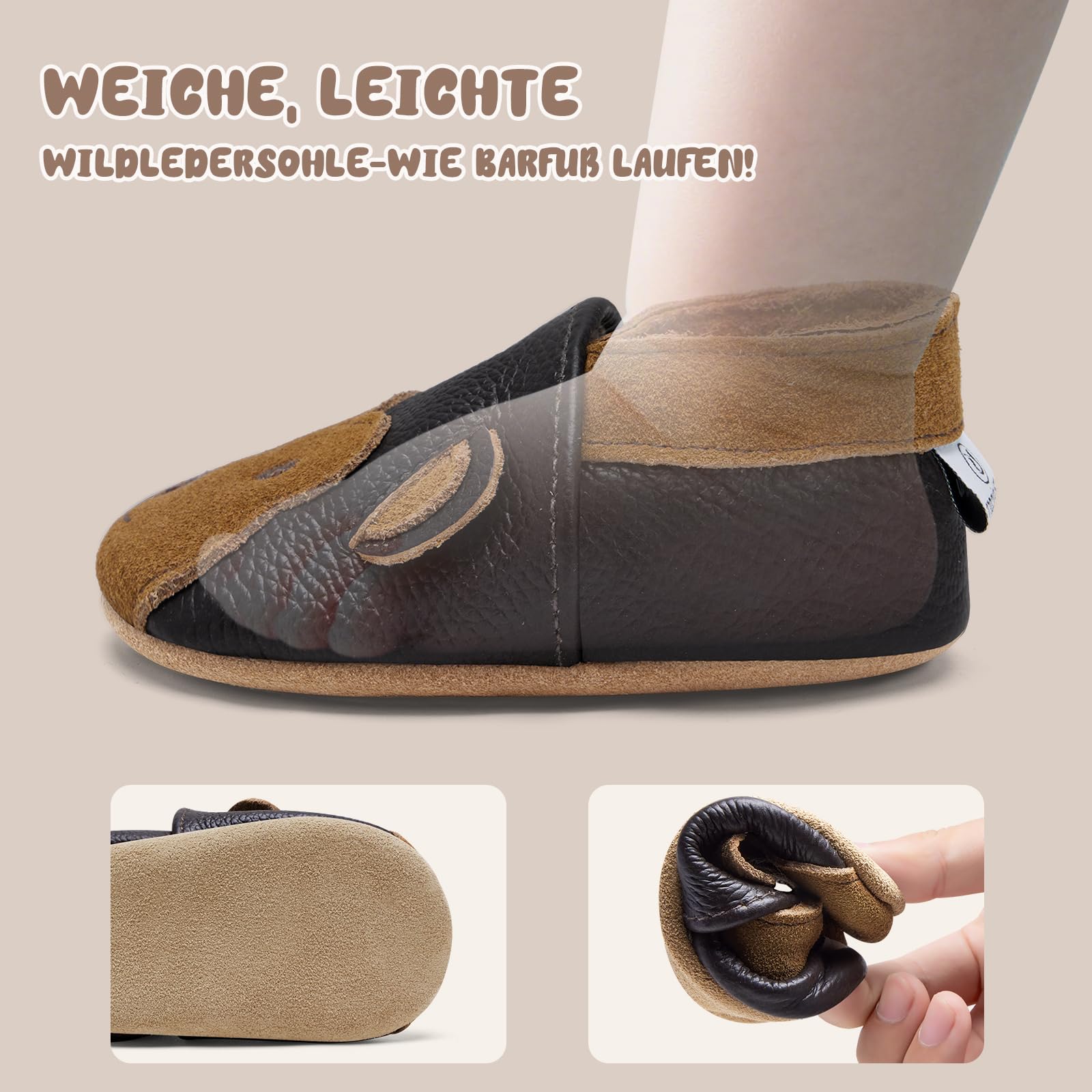 Usnjeni otroški čevlji IceUnicorn Brown Monkey (6–12 mesecev) - 👕 OBLAČILA IN OBUTEV - Odprta Skatla