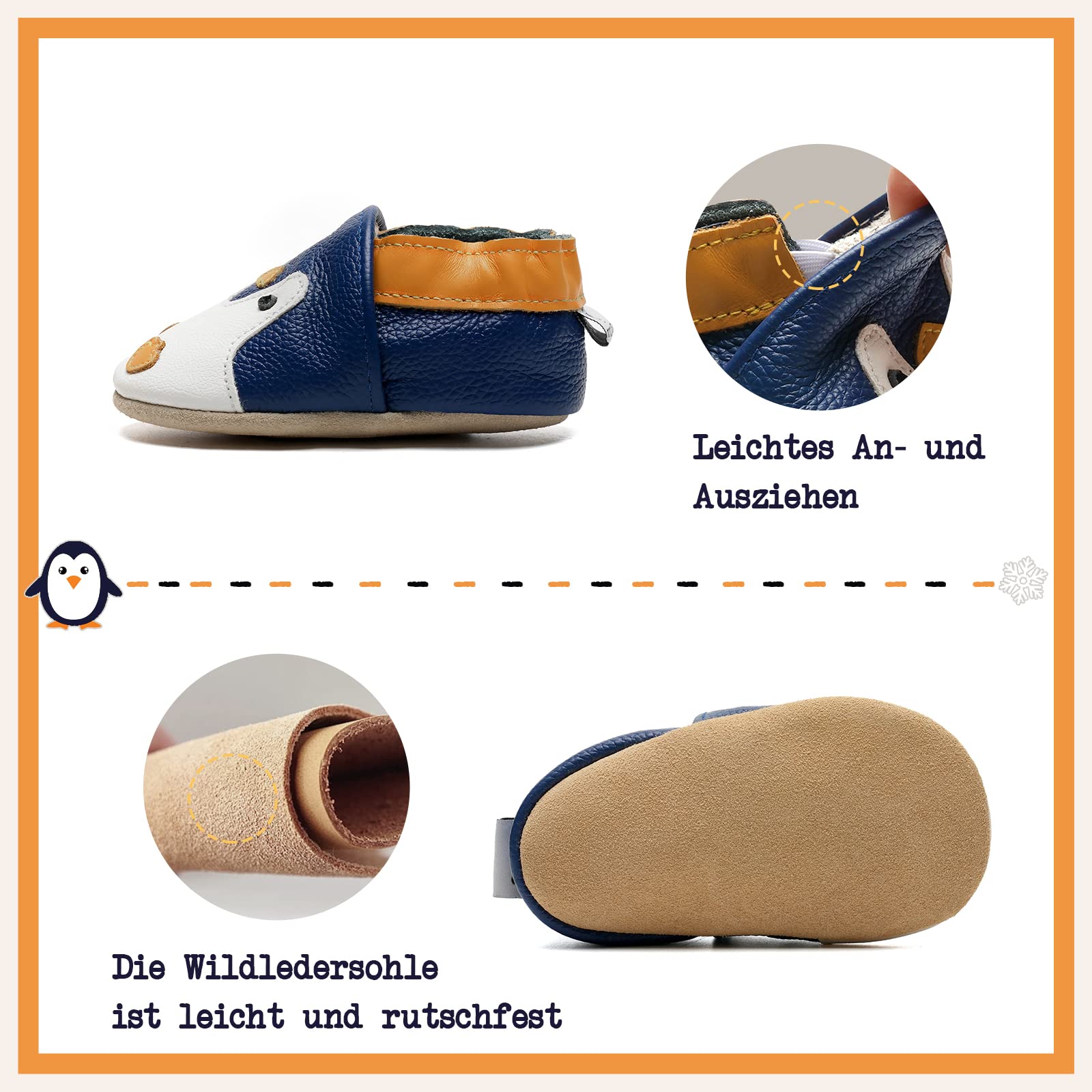 IceUnicorn usnjeni otroški copatki Pingvin, 12-18 mesecev - 👕 OBLAČILA IN OBUTEV - Odprta Skatla